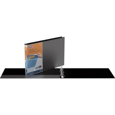 QuickFit - Classeur Deluxe 11x17 - 1 po (25,40 mm) Capcité du classeur - Tabloid - format 11 po (279,40 mm) x 17 po (431,80 mm) - Fastener(s) : Anneau en D - Pocket(s) : À l'intérieur avant et arrière - Noir - Recyclé - Robuste, Résistant au transfert d'encre, Dos, ANTIMICROBIAL MATERIAL ANGLE  D RINGS
