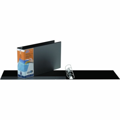 QuickFit - Classeur Deluxe 11x17 - 3 po (76,20 mm) Capcité du classeur - Tabloid - format 11 po (279,40 mm) x 17 po (431,80 mm) - Fastener(s) : Anneau en D - Pocket(s) : À l'intérieur avant et arrière - Noir - Recyclé - Robuste, Résistant au transfert d'encre, Dos, ANTIMICROBIAL MATERIAL ANGLE  D RINGS