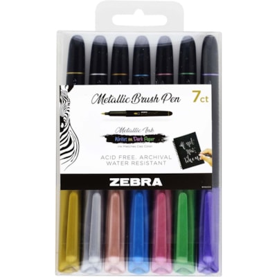 Stylo Zebra Pen - Moyenne Brosse Pointe de stylo - Ink Métal assorti - Base de pigment - 7 / emballage UNE COULEUR MéTALLIQUE VIBRANT POINTE OFFERTES : MOYENNE