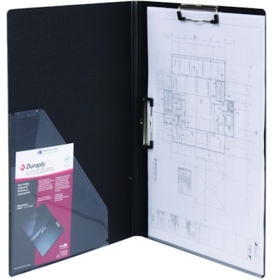 VLB 11"x17" Folding Clipboard - Polypropylene - Black - 1 Each 3 PLY POLY WITH 2 CLIPS PVC FREE