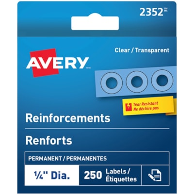 Avery® Clear Reinforcement Labels 1/4" Diameter - 0.25" (6.35 mm) Diameter - Round - Clear - Polyvinyl - 250 / Box 1/4" DIAMETER CLEAR