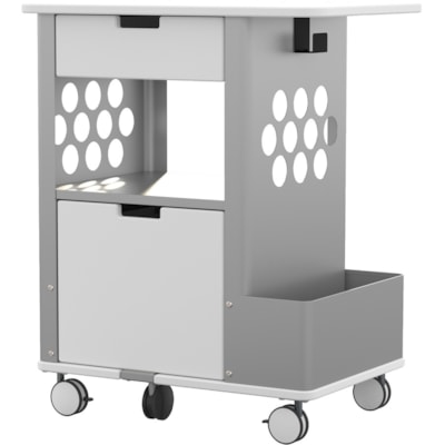 Focal - Chariot de stockage roulant - 2 Tiroir - 5 Roulette - Acier, Métal, Mélamine - largeur de 28 po (711,20 mm) x profondeur de 20 po (508 mm) x hauteur de 33,5 po (850,90 mm) - Frame Argenté - Blanc - 1 chaque BLANC 