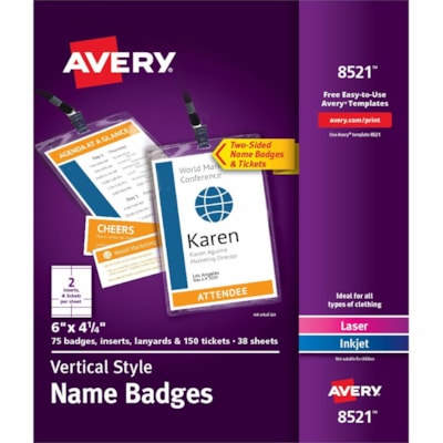 Avery® - NAME BADGE VERT 2SD+TCK 6x4.25 - Plastique PVC - Blanc - 75 / boîte LASER/JET D'ENCRE  4PO X 6PO 75 BADGES/BOX