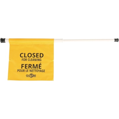 Globe Closed for Cleaning Sign - English/French - Print/Message "Closed for Cleaning" - 15" (381 mm) Width x 2" (50.80 mm) Height - Rectangular Shape - Hanging - Durable, Easy to Use - Plastic - Yellow - 1 Each SOFT  PLIABLE SIGN LOCK POLE TO DOOR FRAME