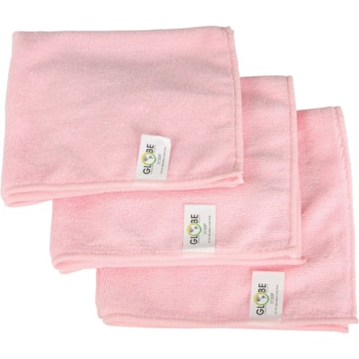 Globe 16"x16" Microfiber Cloth 240GSM Pink - 16" (406.40 mm) Length x 16" (406.40 mm) Width - Durable, Launderable - Pink - 10 / Pack WITHSTANDS HUNDREDS OF WASHES GREEN CLEANING -  240GSM