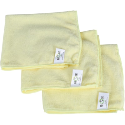 Globe 16"x16" Microfiber Cloth 240GSM Yellow - 16" (406.40 mm) Length x 16" (406.40 mm) Width - Durable, Launderable - Yellow - 10 / Pack WITHSTANDS HUNDREDS OF WASHES GREEN CLEANING -  240GSM