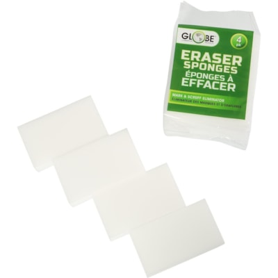 Globe Eraser Sponge - 1.4" (35.6 mm) Height x 4.8" (120.7 mm) Width x 2.8" (69.9 mm) Length - 4 / Pack - White 4.75?X2.75?X1.375? 