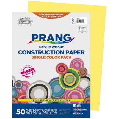 Prang Construction Paper - School Project, Art Project, Craft Project, Paper Crafting - 9" (228.60 mm) x 12" (304.80 mm) - 78 g/m² Grammage - Yellow - Groundwood - 50 / Pack 50SHTS 