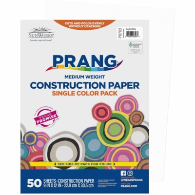 Prang - Papier de bricolage P8703 - Projet scolaire, Project Art, Projet artisanal, Artisanat en papier - format 9 po (228,60 mm) x 12 po (304,80 mm) - 78 g/m² Grammage - Blanc brillant - Pâte mécanique - 50 / emballage 9X12 PO  50/PAQUET 