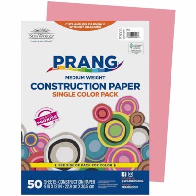 Prang Construction Paper - School Project, Art Project, Craft Project, Paper Crafting - 9" (228.60 mm) x 12" (304.80 mm) - 78 g/m² Grammage - Pink - Groundwood - 50 / Pack 50SHTS 