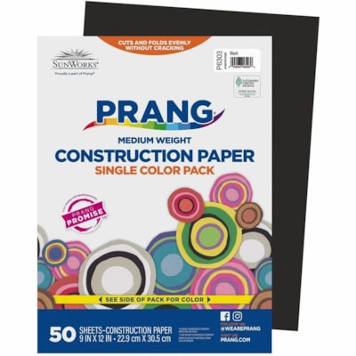 Prang Construction Paper - School Project, Art Project, Craft Project, Paper Crafting - 9" (228.60 mm) x 12" (304.80 mm) - 78 g/m² Grammage - Black - Groundwood - 50 / Pack 50SHTS 