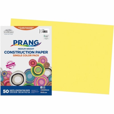 Prang - Papier de bricolage P8407 - Projet scolaire, Project Art, Projet artisanal, Artisanat en papier - format 12 po (304,80 mm) x 18 po (457,20 mm) - 78 g/m² Grammage - Jaune - Pâte mécanique - 50 / emballage 12X18 PO  50/PAQUET 