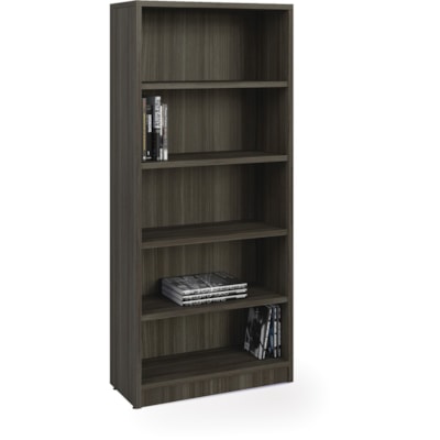 Heartwood Innovations Bookcase - 5 Shelve(s) - Material: Particleboard, Polyvinyl Chloride (PVC), Laminate - Finish: Gray Dusk - Thermofused Laminate (TFL) Table Top GREY DUSK FINISH 32"W X 14"D X 72"H