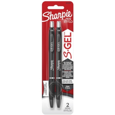 Sanford - Stylos à pointe rétractable S-Gel, noir, pointe fine de 0,5 mm, emb. de 2 - 0,5 mm (0,02 po) Fine Pointe de stylo - Rétractable - Ink Noir - A base de gel - 2 / emballage  