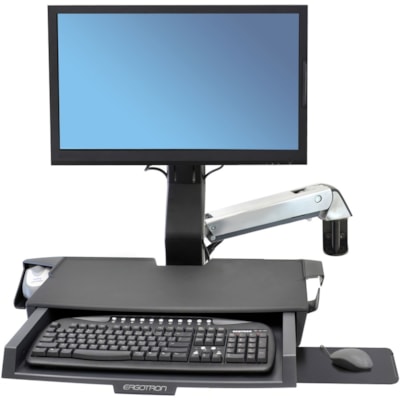 Ergotron StyleView Mounting Arm for Keyboard, Monitor, Bar Code Scanner, Mouse, Wrist Rest - Polished Aluminum - 1 Display(s) Supported - 24" Screen Support - 32 lb (14514.96 g) Load Capacity - 75 x 75, 100 x 100 - Aluminum, Plastic ksurface & Pan (polished alumi num)