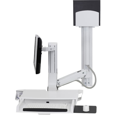 Ergotron StyleView Wall Mount for Monitor, Keyboard, Bar Code Scanner, CPU, Mouse - White - 1 Display(s) Supported - 24" Screen Support - 31.97 lb (14500 g) Load Capacity - 75 x 75, 100 x 100 - Aluminum, Plastic ce & Pan  Medium CPU Holder (w hite) - Work sitting