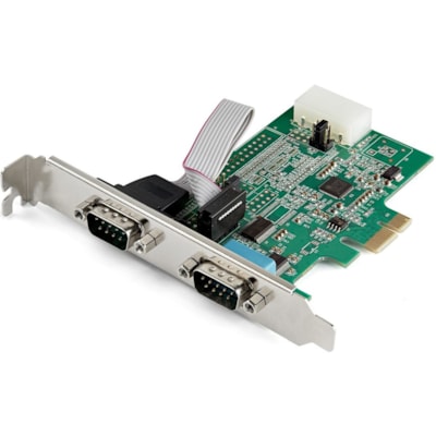 StarTech.com 2-port PCI Express RS232 Serial Adapter Card - PCIe to Dual Serial DB9 RS-232 Controller - 16950 UART - Windows and Linux - 2-port PCI Express RS232 serial controller card 16950 UART/ASIX AX99100 - Bi-directional speeds 921.6Kbps/port | 256 byte FIFO | 9th data bit - Pin 9 pwr out 5v/12  CTLR 