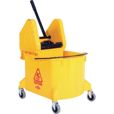 Globe - 35-qt presse vers le bas seau et essoreuse, Jaune, 35-Qt, presse vers le bas - 37,85 L - Roulette, Robuste - 34 po (863,60 mm) x 16,50 po (419,10 mm) - Jaune - 1 / emballage YELLOW ACCOMMODATES 12 TO 32 OZ MOPS