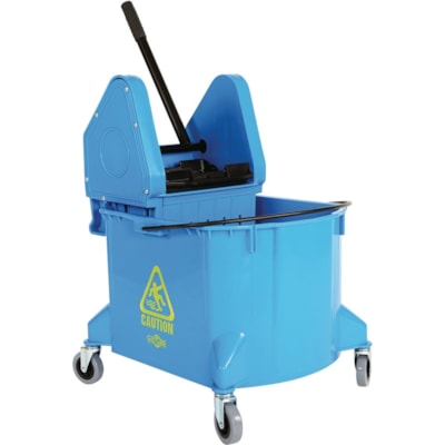 Globe 40 Qt Downpress Bucket and Wringer Blue - 37.85 L - Caster, Heavy Duty - 34" (863.60 mm) x 16.50" (419.10 mm) - Iron - Blue - 1 / Pack BLUE 