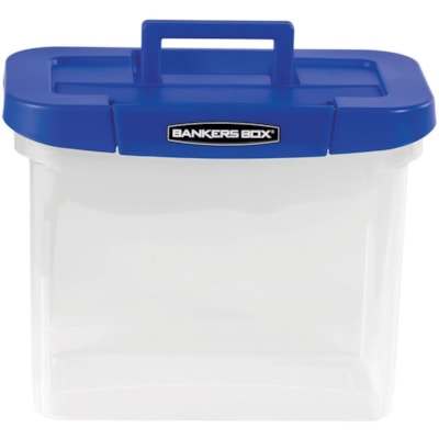 Bankers Box Storage Case - External Dimensions: 14.3" (361.95 mm) Width x 8.5" (215.90 mm) Depth x 11" (279.40 mm) Height - Media Size Supported: Letter 8.50" (215.90 mm) x 11" (279.40 mm), Legal 8.50" (215.90 mm) x 14" (355.60 mm) - Lid Lock Closure - Heavy Duty - Stackable - Plastic, Polypropylene PLASTIC BANKERS BOX COMFORTABLE HANDLE