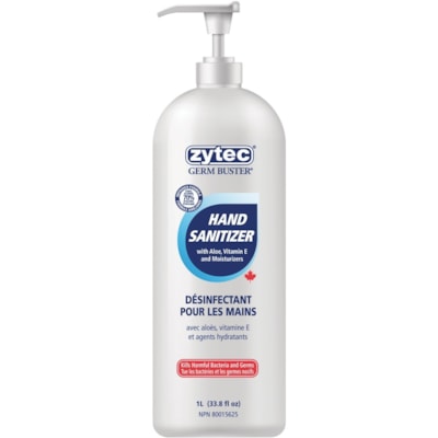 Zytec Germ Buster Hand Sanitizer Gel - 1 L - Pump Bottle Dispenser - Kill Germs, Bacteria Remover - Hand - Moisturizing - Clear - 1 Each  
