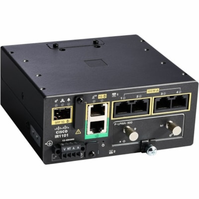 Cisco IR1101 Router - 5 Ports - 4 RJ-45 Port(s) - 1 WAN Port(s) - Management Port - 2 - 4 GB - Gigabit Ethernet - IEEE 802.1Q, IEEE 802.1D - Desktop, Panel Mount, Wall Mountable, DIN Rail - 5 Year  CPNT 