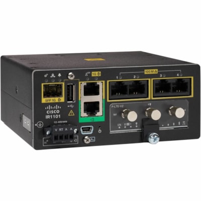 Cisco Catalyst IR1101 Router - 5 Ports - 4 RJ-45 Port(s) - 1 WAN Port(s) - Management Port - 1 SFP Slots - 4 GB - Gigabit Ethernet - IEEE 802.1Q, IEEE 802.1D - Wall Mountable, Panel Mount, DIN Rail - 5 Year  PERP 