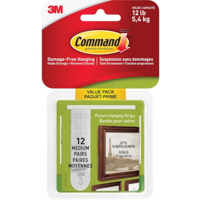 Command 3M - Blanc - 12 / emballage COMMAND  6/PAQUET 12 BANDES ADHESIVES