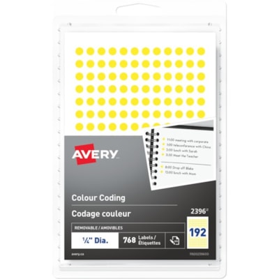 Avery® Removable Colour Coding Labels Handwrite, ¼" - 1/4" (6.35 mm) Diameter - Removable Adhesive - Round - Yellow - 192 / Sheet - 4 Total Sheets - 768 Total Label(s) - 768 / Pack 1/4" ROUND YELLOW