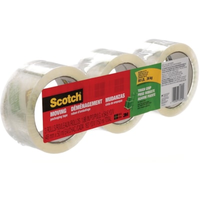 3M Scotch® Moving Tape - 54.7 yd (50 m) Length x 1.89" (48 mm) Width - Transparent - 3 / Pack TOUGH GRIP 48 MM X 50 M