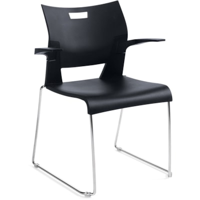 Global® Duet(tm) Stacking Chairs - Polypropylene Seat Material - Polypropylene Back Material - Steel Frame Material - Sled Base - Black - Armrest - 1 Each POLYPROPYLENE SEAT & BACK 