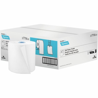 Cascades PRO Signature Hand Towel Roll For Tandem® - 7.50" (190.50 mm) Width x 775 ft (236.22 m) Length - White - Paper - 6 / Carton 7.5 IN X 775 FT  X 6 ROLLS WHITE