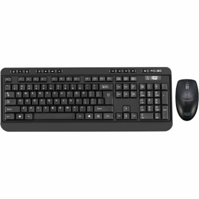 Adesso Antimicrobial Wireless Desktop Keyboard and Mouse - USB Membrane Wireless RF 2.40 GHz Keyboard - French - USB Wireless RF Mouse - Optical - 1200 dpi - Scroll Wheel - Media Player, Volume Down, Volume Up, Mute, Play/Pause, Previous Track, Next Track, Stop, My Computer, Search, Calculator, ...  keyboard & mouse combo French Canadian