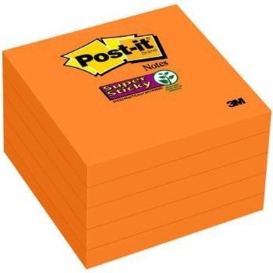 Post-it® Super Sticky Notes, 3 in x 3 in, Neon Orange, 5 Pads/Pack, 90 Sheets/Pad - 3" (76.20 mm) Flag/Note Width x 3" (76.20 mm) Flag/Note Length - 90 Sheets per Pad - Neon Orange, Orange - Super Sticky, Recyclable - 5 Pad 654-5SSNO-C NEON ORANGE 3INX3IN (76MMX76MM)