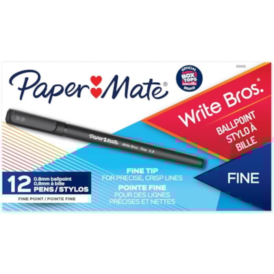 Paper Mate Write Bros. 0.8mm Ballpoint Pen - 0.8 mm (0.03") Fine Pen Point - Black Ink - 1 Dozen  