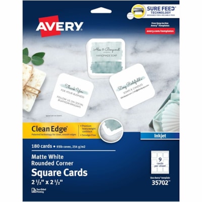 Avery Clean Edge Square Cards, Rounded Corners, 2.5