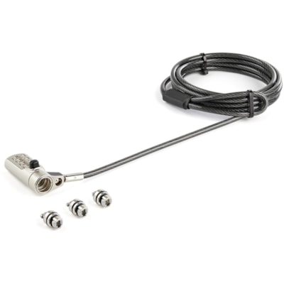 StarTech.com 6.5' (2m) 3-in-1 Universal Laptop Cable Lock - 4-Digit Combination Security Lock for K-Slot, Nano & Wedge Slot Desktop/Laptop - 6.5ft Universal combination laptop cable lock w/ 4-digit resettable code | Interchangeable lock tips for Kensington style K-Slot/Nano & Noble Wedge Slot - For   KIT 