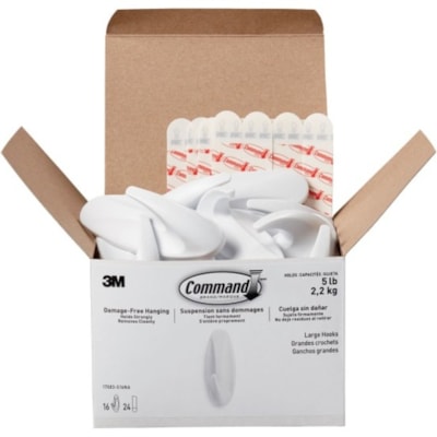 Command Large Designer Hooks, 4-1/8"H x 1-1/2"W x 1-1/2"D, White, Pack Of 16 Hooks - 16 Large Hook - 5 lb (2267.96 g) Capacity - 4.13" (104.78 mm) Height x 0.59" (15 mm) Width - for Coat, Painted Surface, Smooth Surface, Tile, Glass, Metal, Wood, Jacket, Banner, Accessories, Backpack, ... - Plastic  17083-S16NA LARGE HOOKS