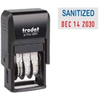 Trodat 4911 Self-Inking Stamp - Sanitized - Message/Date Stamp - Sanitized - Blue, Red - Recycled  