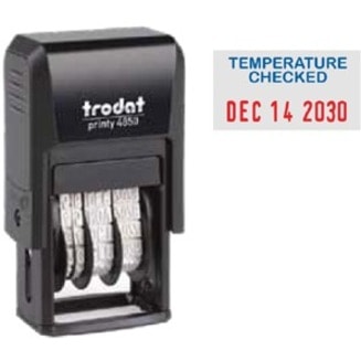 Trodat 4850 Self-Inking Date Stamp - Temp Checked - Message/Date Stamp - Temp Checked - Blue, Red - Recycled  