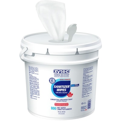 Zytec Sanitizer Wipes 800 Wipes - 5.91" (150 mm) Width x 7.87" (200 mm) Length - 1 / Each TUB OF 800 WIPES 80% ALCOHOL