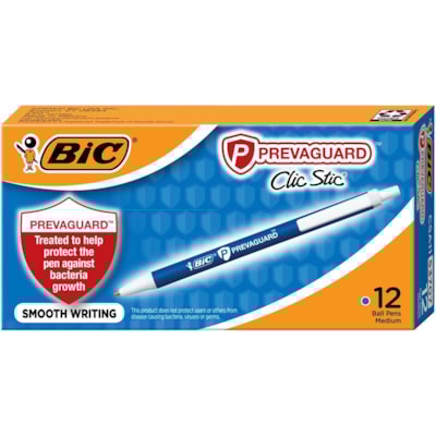 BIC PrevaGuard Clic Stic Ballpoint Pens - Built-in Protection To Suppress Bacteria Growth, Medium Point (1.0mm), Blue, 12-Count Pack BIC CLIC STIC ANTIMICROBIAL BL BIC CLIC STIC ANTIMICROBIAL BL