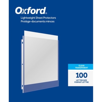 Oxford - Protecteur de feuille - épaisseur de 2 mil (0,05 mm) - Pour format lettre 8 1/2 po (215,90 mm) x 11 po (279,40 mm) Feuilles - 3 xsTrous - Reliure à anneaux - clair - 100 / boîte  