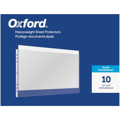Oxford - Protecteur de feuille - épaisseur de 3 mil (0,08 mm) - Pour Entretoise 11 po (279,40 mm) x 17 po (431,80 mm) Feuilles - 3 xsTrous - Reliure à anneaux - clair - 10 / boîte  