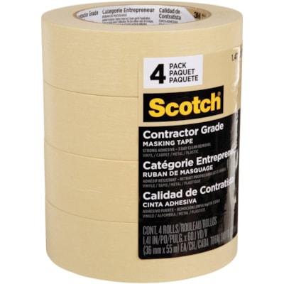 Scotch Contractor Grade Masking Tape 2020 - 60.1 yd (55 m) Length x 1.42" (36 mm) Width x 4.50 mil (0.11 mm) Thickness - Tan - Paper - 4 / Roll 1.41" X 60.1' (36MM X 55M) 4 ROLLS/PACK