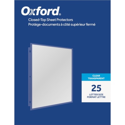 Oxford - Protecteur de feuille 33239 - épaisseur de 4,6 mil (0,12 mm) - Pour format lettre 8 1/2 po (215,90 mm) x 11 po (279,40 mm) Feuilles - 7 xsTrous - Chargement par le dessus - clair - Polypropylène - 25 / emballage  