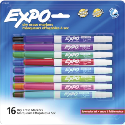 Expo Low-Odor Dry Erase Fine Tip Markers - Fine Marker Point - Assorted Ink - Alcohol Based - 16 / Pack  