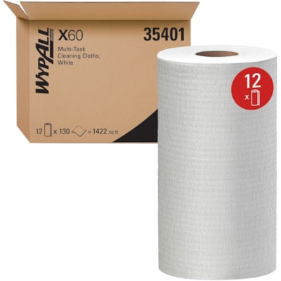 Wypall - Chiffon de nettoyage General Clean X60 - largeur de 9,80 po (248,92 mm) x longueur de 12,20 po (309,88 mm) - 130 Feuilles/Rouleau - 1560 Feuilles - Blanc - 12 / Carton  RL.  PETIT  130 CT  9-4/5'' X  13-2/5''  BLNC