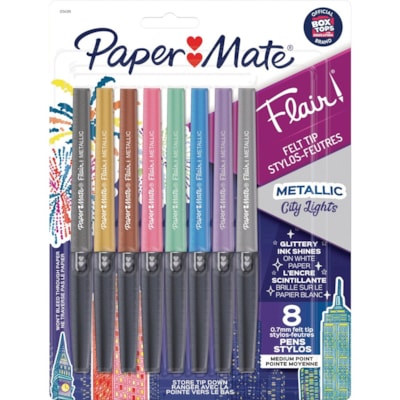 Paper Mate - Stylos métalliques à pointe ultra-fine Flair - Moyenne Pointe de stylo - Ink Variées - 8 / emballage  