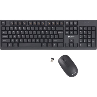 Verbatim Wireless Keyboard and Mouse - USB Type A Wireless Bluetooth 2.40 GHz Keyboard - USB Type A Wireless Mouse - Optical - 1000 dpi - Multimedia Hot Key(s) - Symmetrical - AA, AAA - Compatible with Windows, Mac - 1 Each KEYBOARD AND MOUSE SET 2.4GHZ WIRELESS CONNECTION